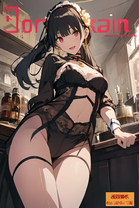 (small breasts:1.3), (perky chest:1.3), (pointed chest:1.2), (lolita fashion magazine cover:1.3),(from side:0.9),masterpiece, 1girl, Amazing Cleavage:1.2, thin waist, big ass, Raised sexy, small breast: 1.3, posed cleavage:1.2、(from below:1.2, best quality...