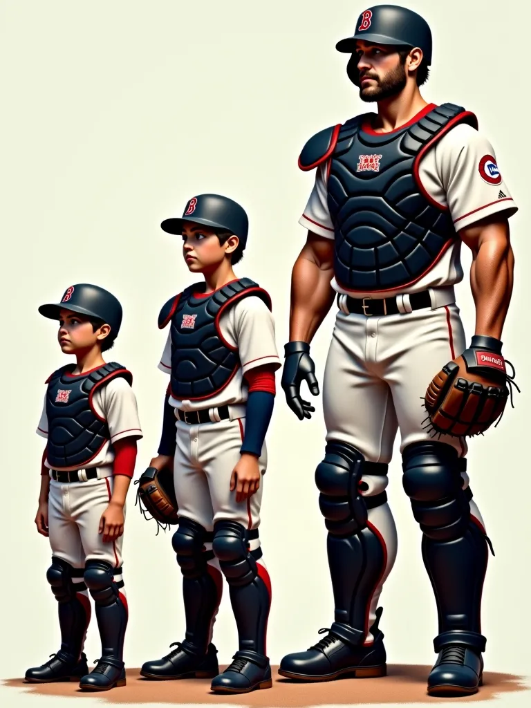  MLB Catcher Jason Varitek Uniform　Wear armor 　 wears helmet 　Diagonal front view　From a boy to a tall musculoskeletal Takashi々To a very strong adult　 timelapse