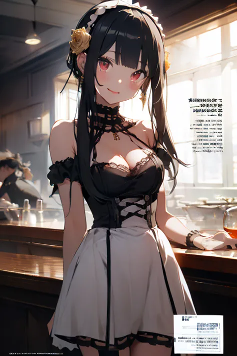 (small breasts:1.3), (perky chest:1.3), (pointed chest:1.2), (lolita fashion magazine cover:1.3),(from side:0.9),masterpiece, 1girl, Amazing Cleavage:1.2, thin waist, big ass, Raised sexy, small breast: 1.3, posed cleavage:1.2、(from below:1.2, best quality...