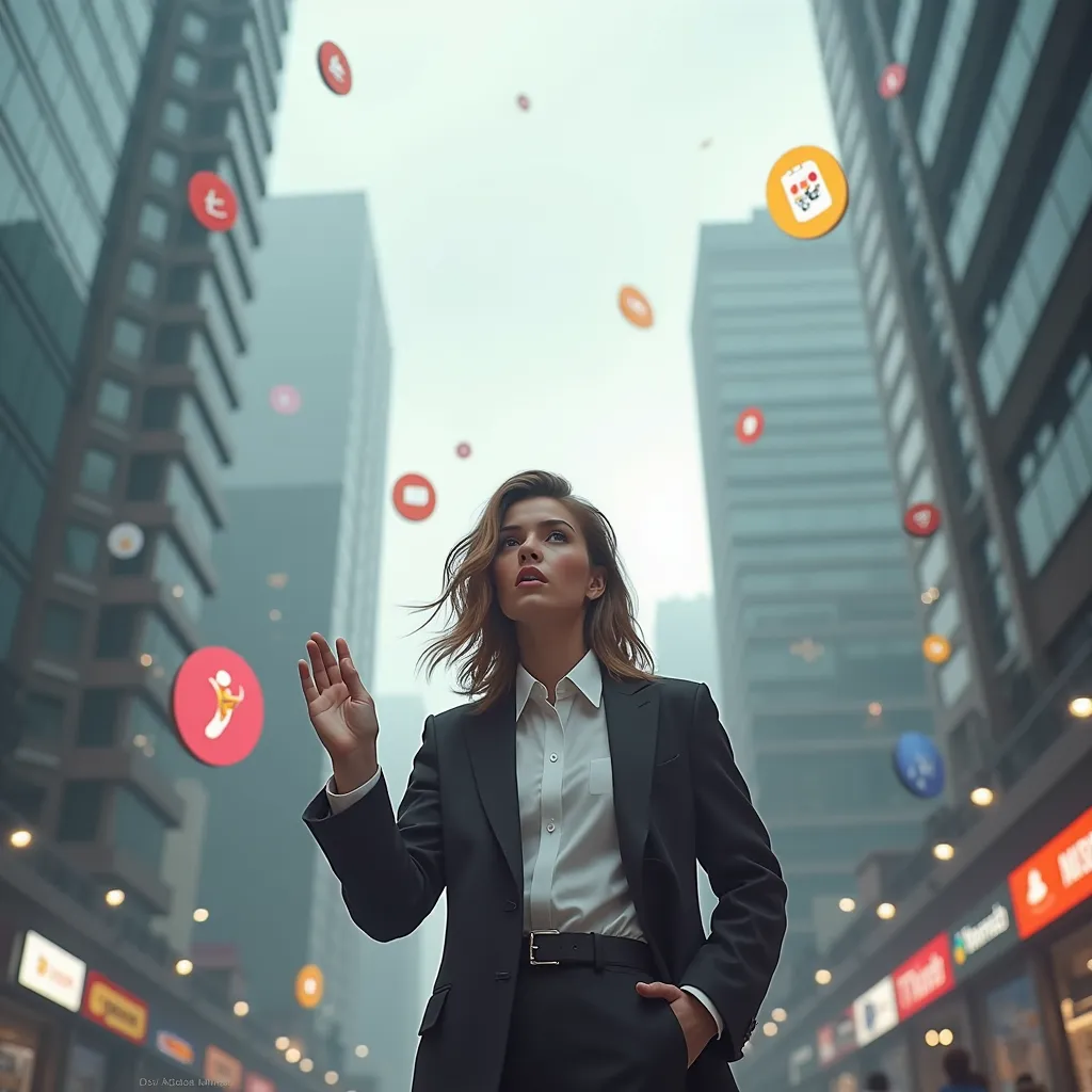 a writing "Influencers" in the middle, with a photo of Gray buildings in the background, Gray Weather, movie cameras, Tik Tok YouTube logo is Twitch In The Background.