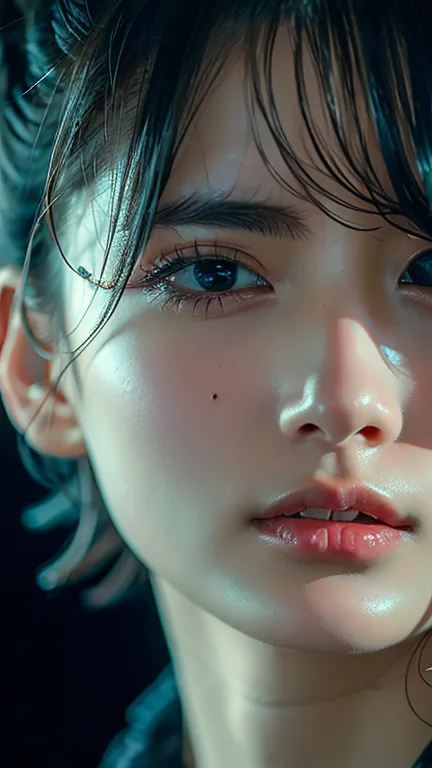 Amazingly detailed CG ,  8k Wallpaper, one of the most beautiful works of art in the world, upper body,  kpop idol, Extremely elaborate and complex facial features, Delicate Skin,  sharp eyes, how to make lips plump in the 80s, long eyelashes,  lustrous ha...