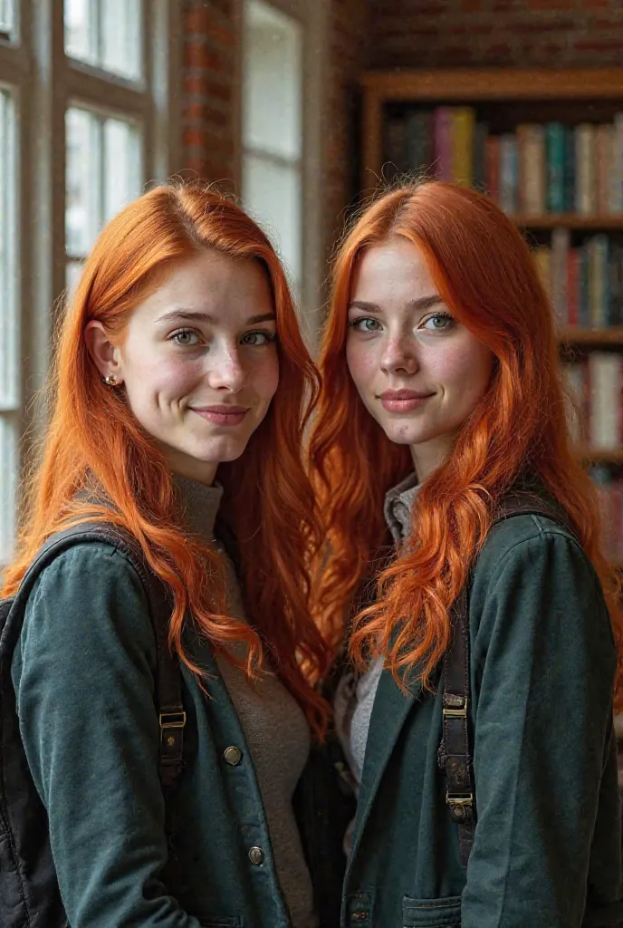 two redheaded women . school background. Realistic photo 