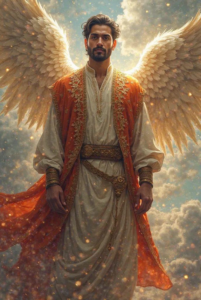 Create a fusion of fancy majestic of Pakistani man and angel 