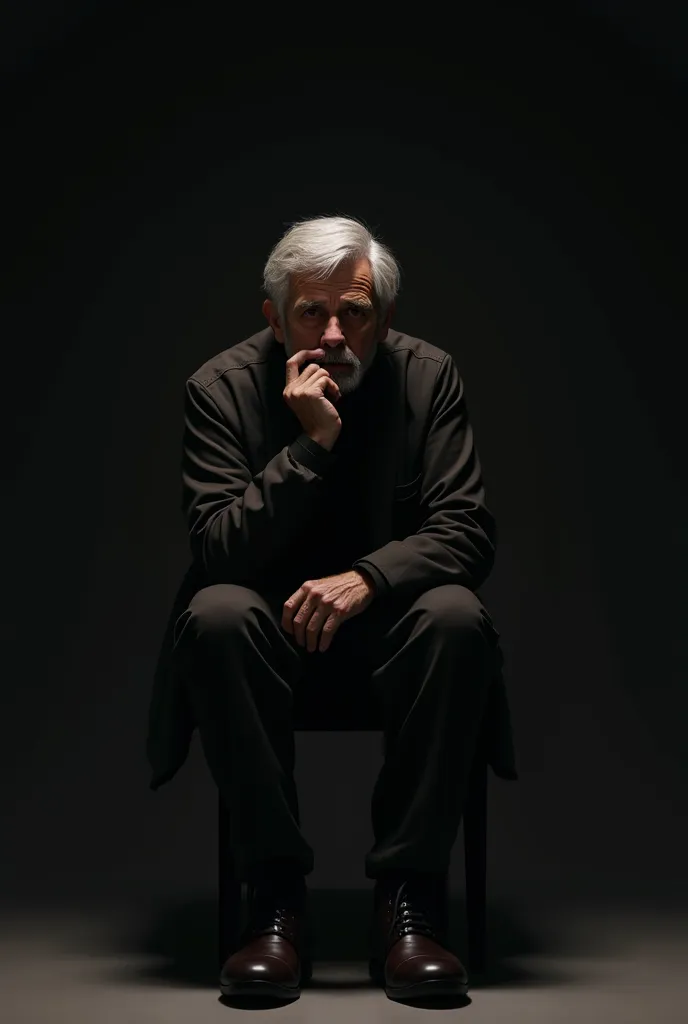 a man sitting down, black background with shadow 