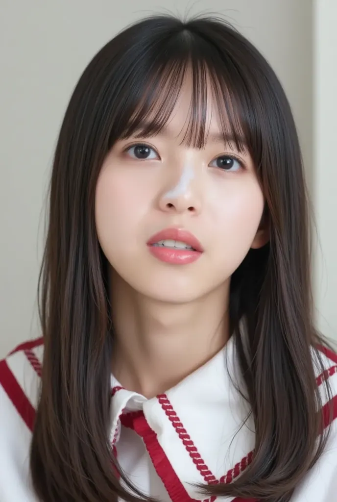 young Japanese women who are embarrassed and in trouble, realistic, photorealistic,  masterpiece, great quality, intricate details, professional lighting, alone, 1 girl ,  girl,  middle school student,  cute, idol, detailed face, mesmerizing faces even in ...