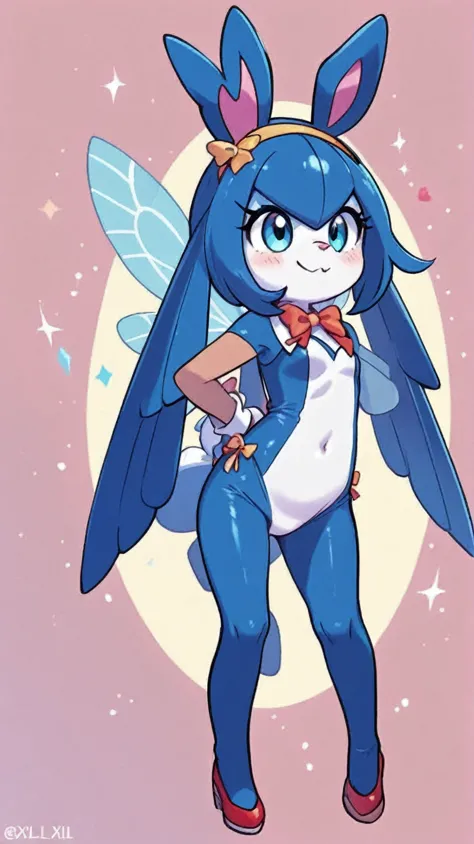 Female furry ager fusion of sara the Bunny and human girl and fairy leviathan pokemon cartoon osirixart ai generated pony xl style 