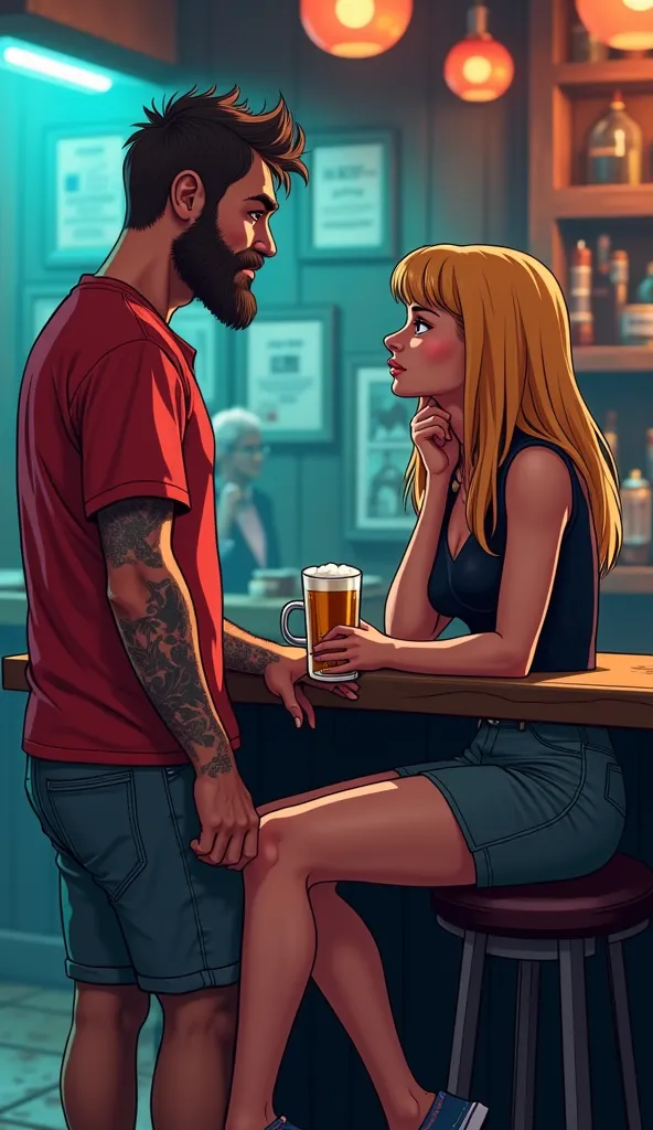 Create high-quality image, Cartoon style by GIBI, gta: Create the same man sitting at the bar drinking beer, Alone