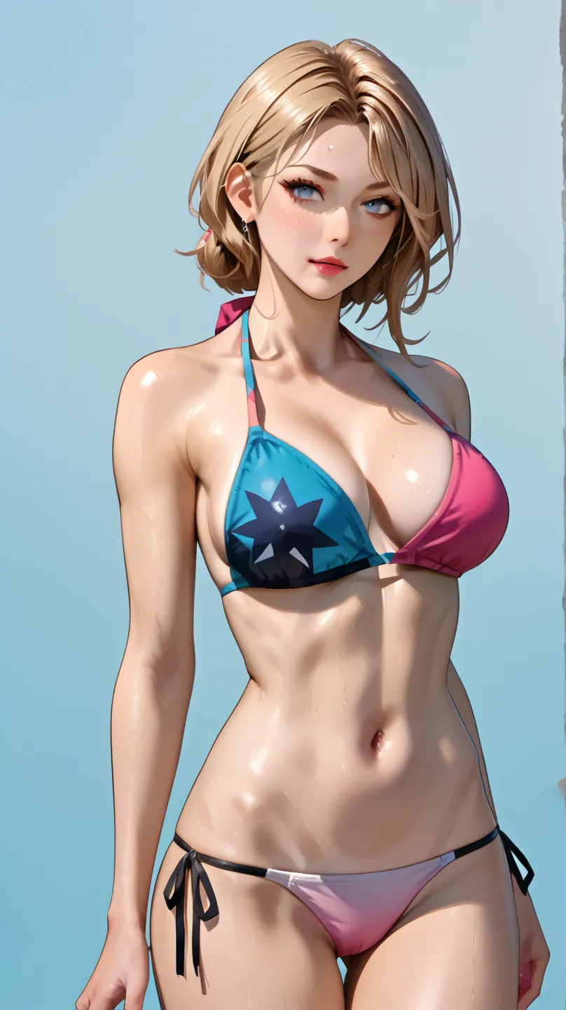 Anime woman wears bikini she has very big boobs