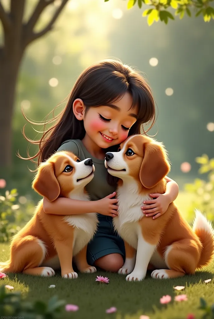 A girl with her two dogs Bailey (boy) a quiet shihtzu and Achilla  her Pomeranian+ beagle dog