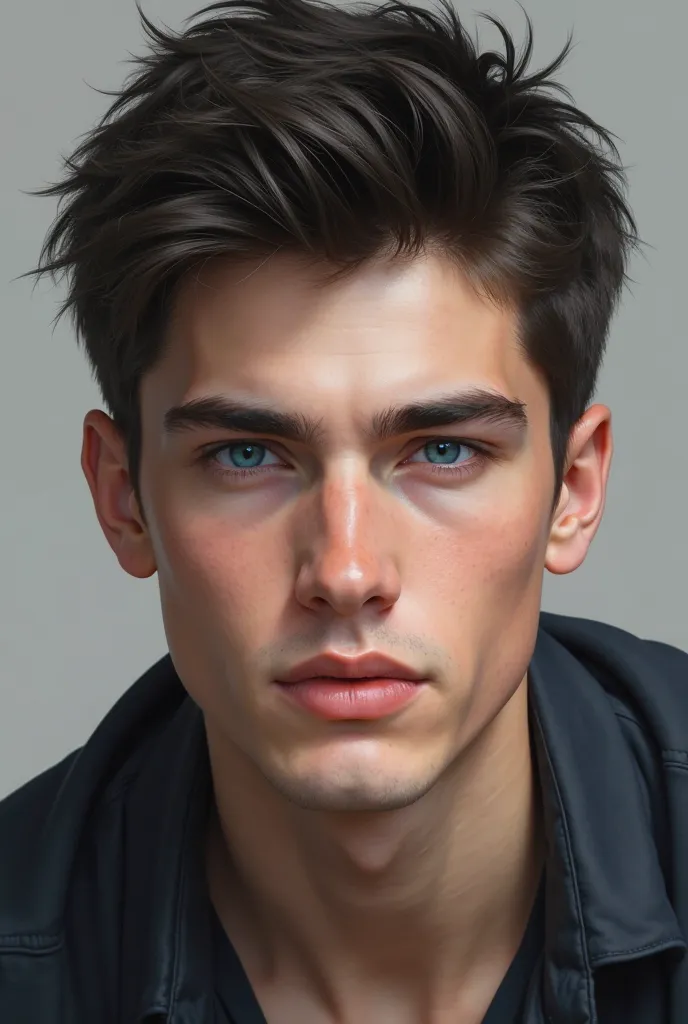 Realistic image of young male with short dark hair with blue eyes and fair skin