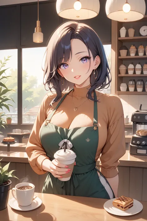 ( Ultra High Quality) Beautiful Woman, barista、 inside the cafe、