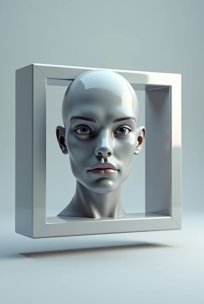 Give me a 3d drawn face inside a cube 