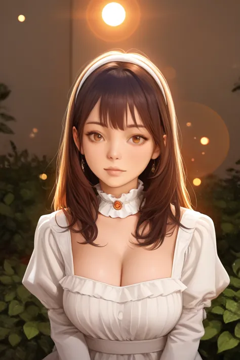 Young, Increase your bust size, An elegant portrait of the upper class, 4K,  ultra-fine in 8K, High Resolution, realistic, HDR, studio lighting, extreme detail, professional, vivid colors, Bokeh, Tranquil Garden Surrounded by Warm Colors,  Noble Atmosphere...