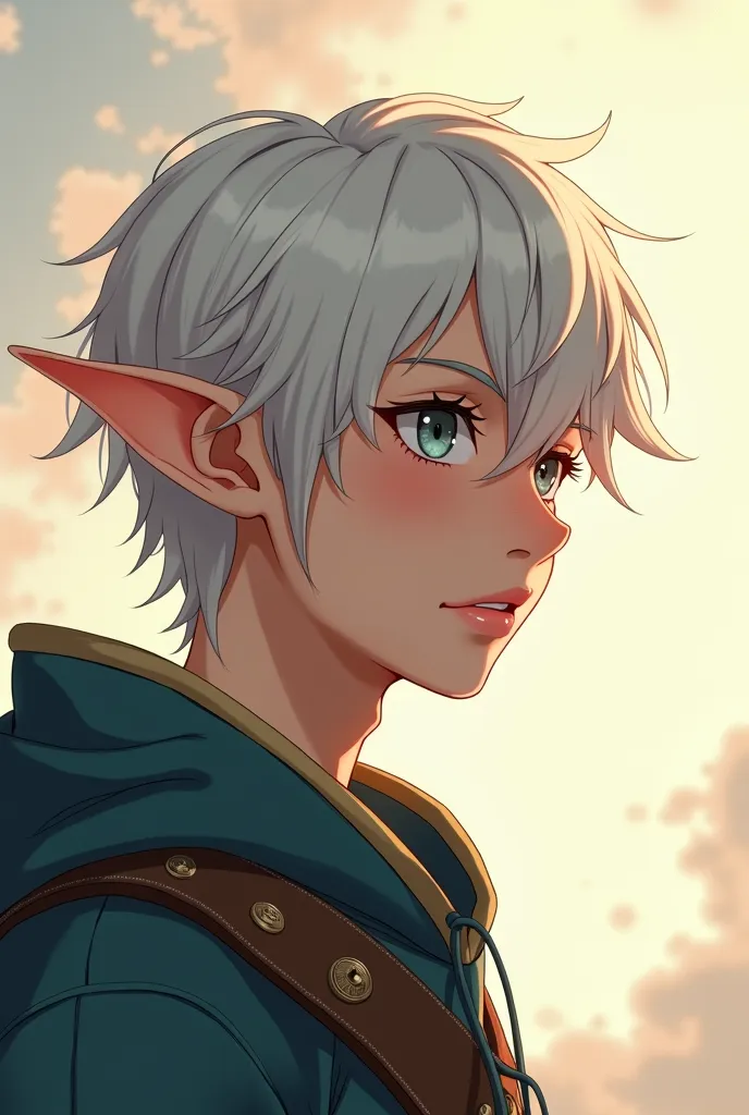 There's a boy with a big nose and a big nose, a Portrait of an elf, pale pointed ears, Portrait of an elf,  made with the anime painting studio , artwork in the style of guweiz, delicate androgynous prince,   soft anime illustration  , um Portrait of an el...