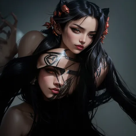 Arafat woman with tattoos on her chest and chest, wow glossy skin, dark fantasy cyberpunk seduction,  IG Model  | Artgerm, inspired by Kim Deuk-sin, Cruel Korean Goth Girl, portrait of a seductive Tifa Lockhart, By Yang J, E Ju-un in the role of a super vi...