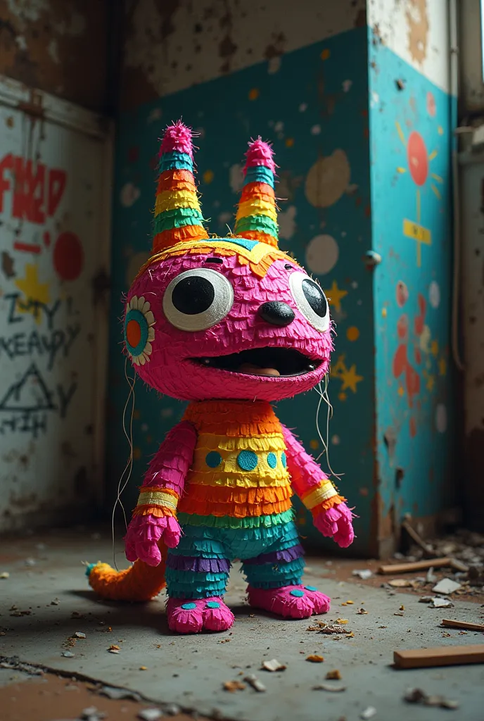 Piñata from a comic book where an abandoned container appears in a kind of dirty and forgotten warehouse