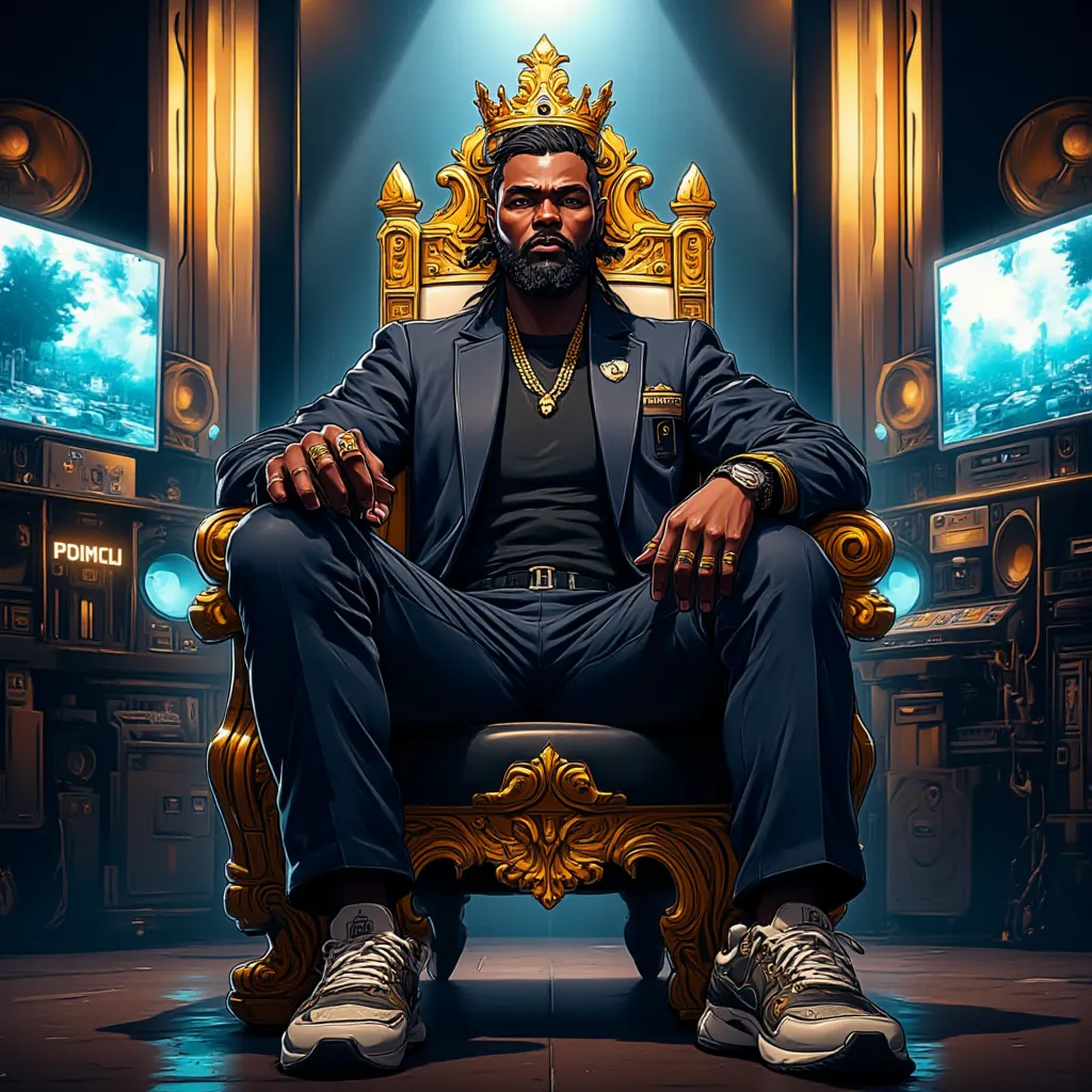 1 - Character details:
A black man with rich and deep skin, confident and imposing look. He has a striking face, well-groomed beard and a stylish haircut, perhaps with a fade or short dreadlocks. His eyes convey determination and charisma, reflecting your ...