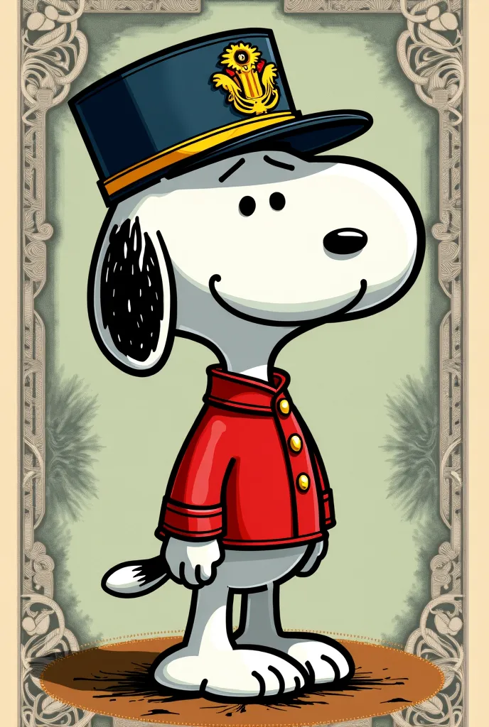 Snoppy disguised as Francisco Morazan as the five Lempiras bill from Honduras 
