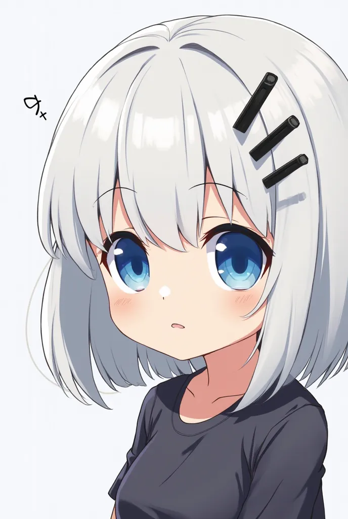 Siesta has white hair in a chin-length bob with Birkin bangs and sapphire blue wide eyes. She also clips various black bobby pins towards the right side of her hair, she is also an emotionless in Anime illustration style 