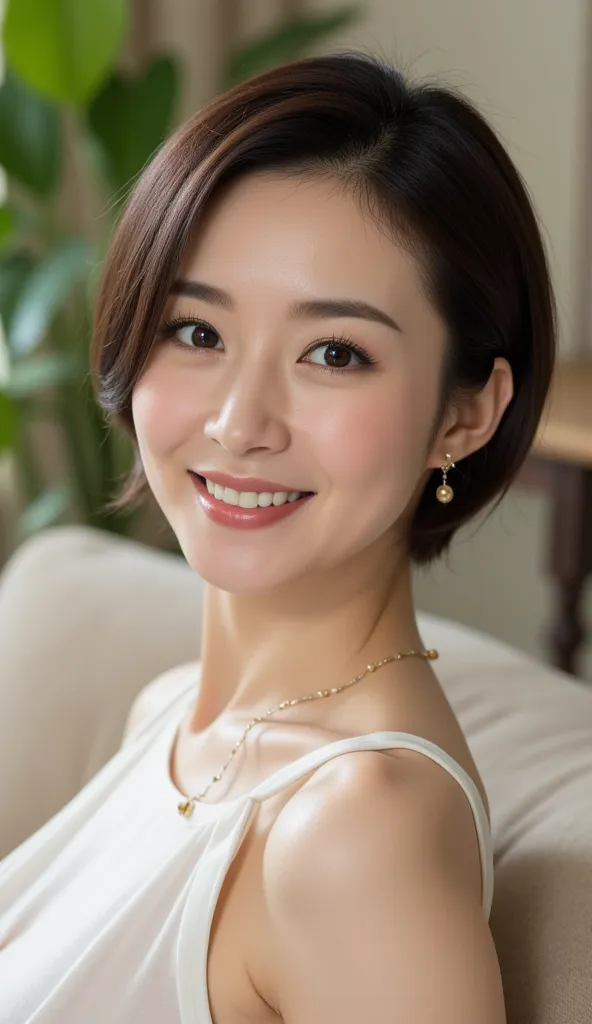  attractive mature woman with only a young face, (  detailed description of the hair), (  face ), ( Body that has reached its peak ), high image quality ,  masterpiece,  top quality,  (Knee pillow composition:1.6)、(Staring back while smiling gently:1.8),hi...