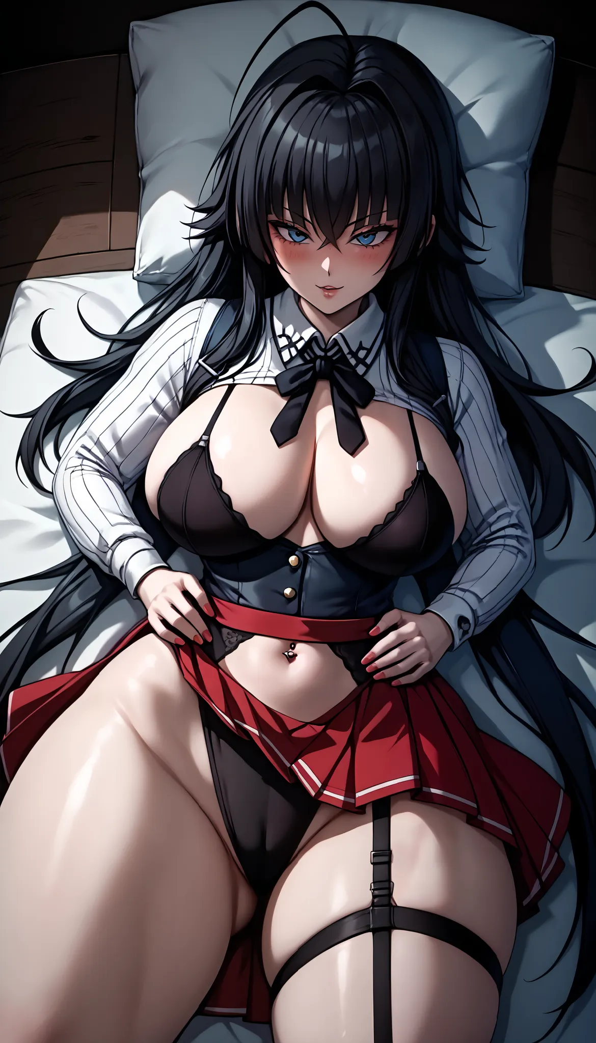 1 girl, tallest milf, tallest woman, buttoned up, huge hips, 1,,,, akeno himejima, (multicoloured hair, black hair plus red), long hair, multicoloured eyes, blue eye plus violet, ,,,,,, 1 girl, tallest milf, tallest woman, huge hips, absurd, pale skin, blu...