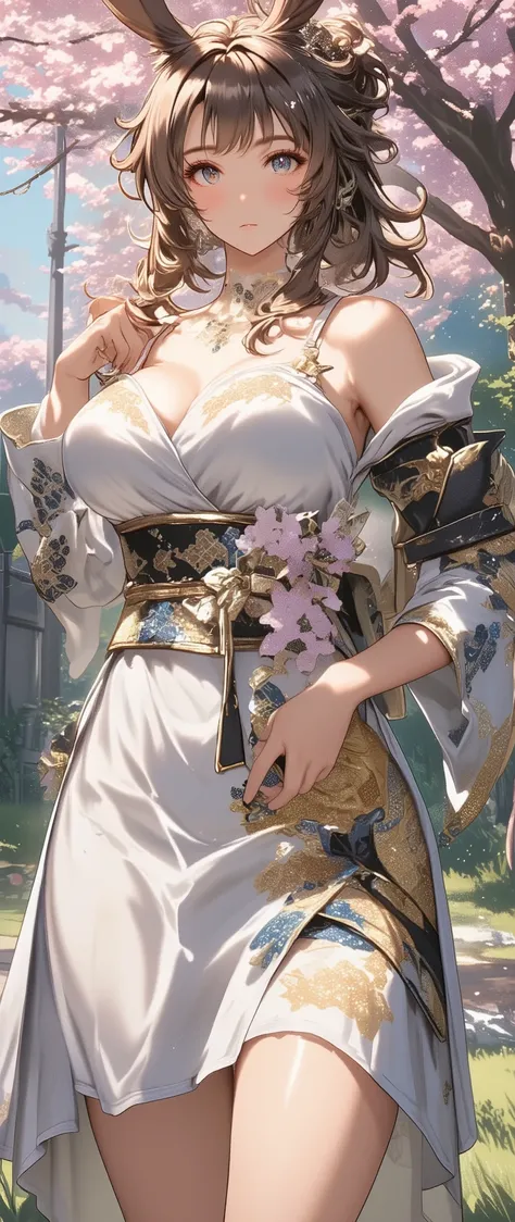 NSFW, a solo sexy Viera Woman , Nishijin Textile Kimono  , Japanese painting style, beautiful anime style portrait, Extra ,  detailed portraits of anime girls  ,  Beautiful Anime Portrait ,  beautiful anime women , digital Animation illustration,  Anime St...
