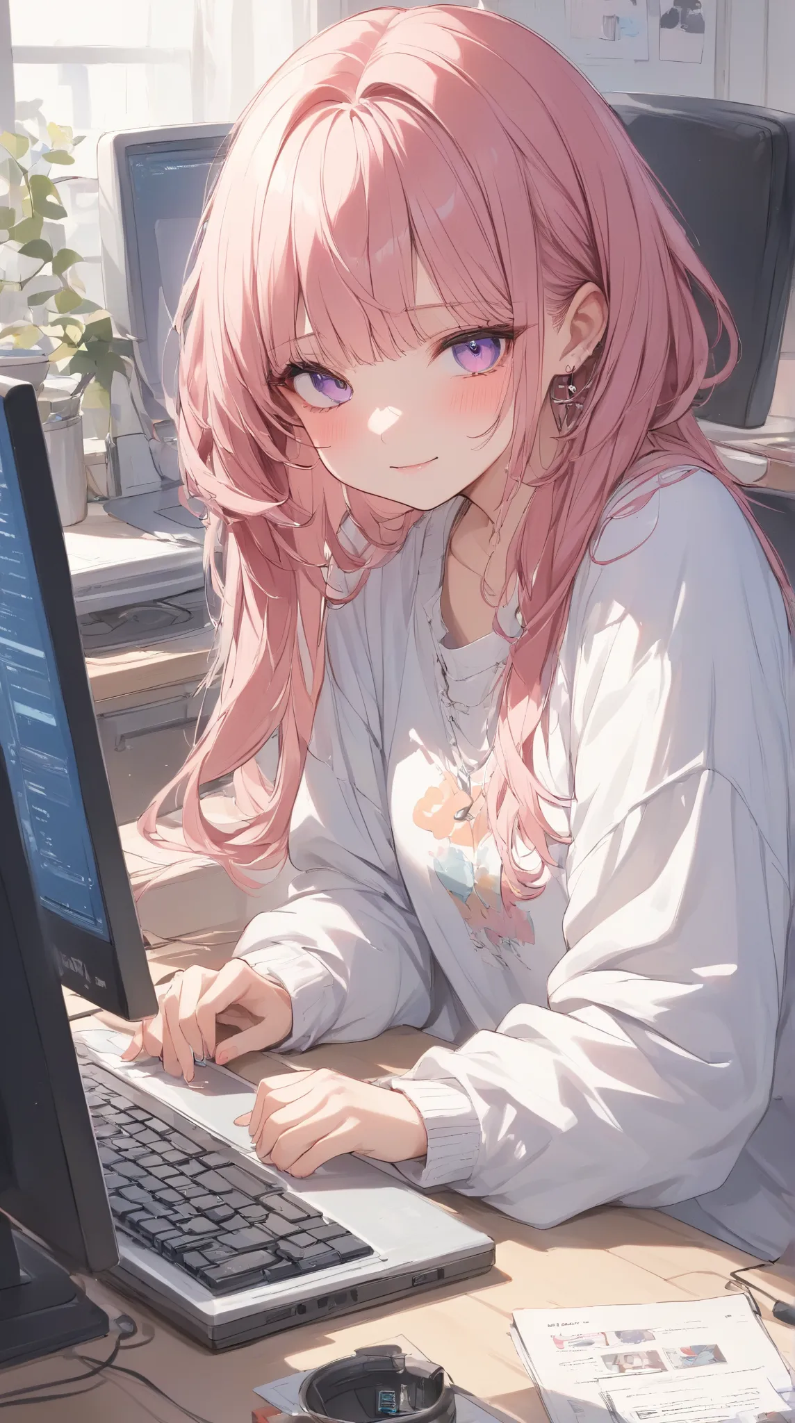 masterpiece best work cutegirl hits the computer in casual clothes