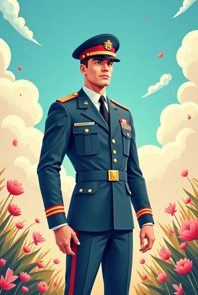 a gentleman, Soldier who is current, In a pretty cartoon 