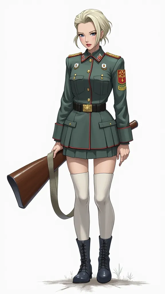 Change her clothes to a Soviet Russian army outfi,Another face of this character with cup hair, just change the clothes