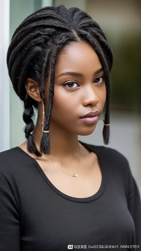 a woman with grey shirt and black hair, Box braids, braided black hair, Black Bob Hair, black Bob Cut Hair, black Bobcut Hair, traditional female hairstyles, long black braids, Photo of a black woman, dark skinned, with textured hair and skin, high quality...