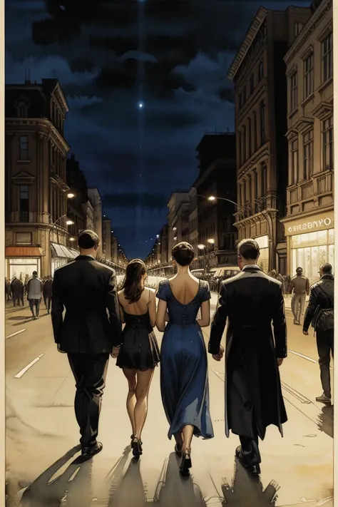 BUENOS AIRES,  elegant,watercolor painting of a group of people walking down a street in a city, inspired by Raymond Leech, pintura digital  elegant, James Gurney painting style, by Raymond Leech, Nick Alm, digital art of an elegant, by Roman Bezpalkiv, a ...