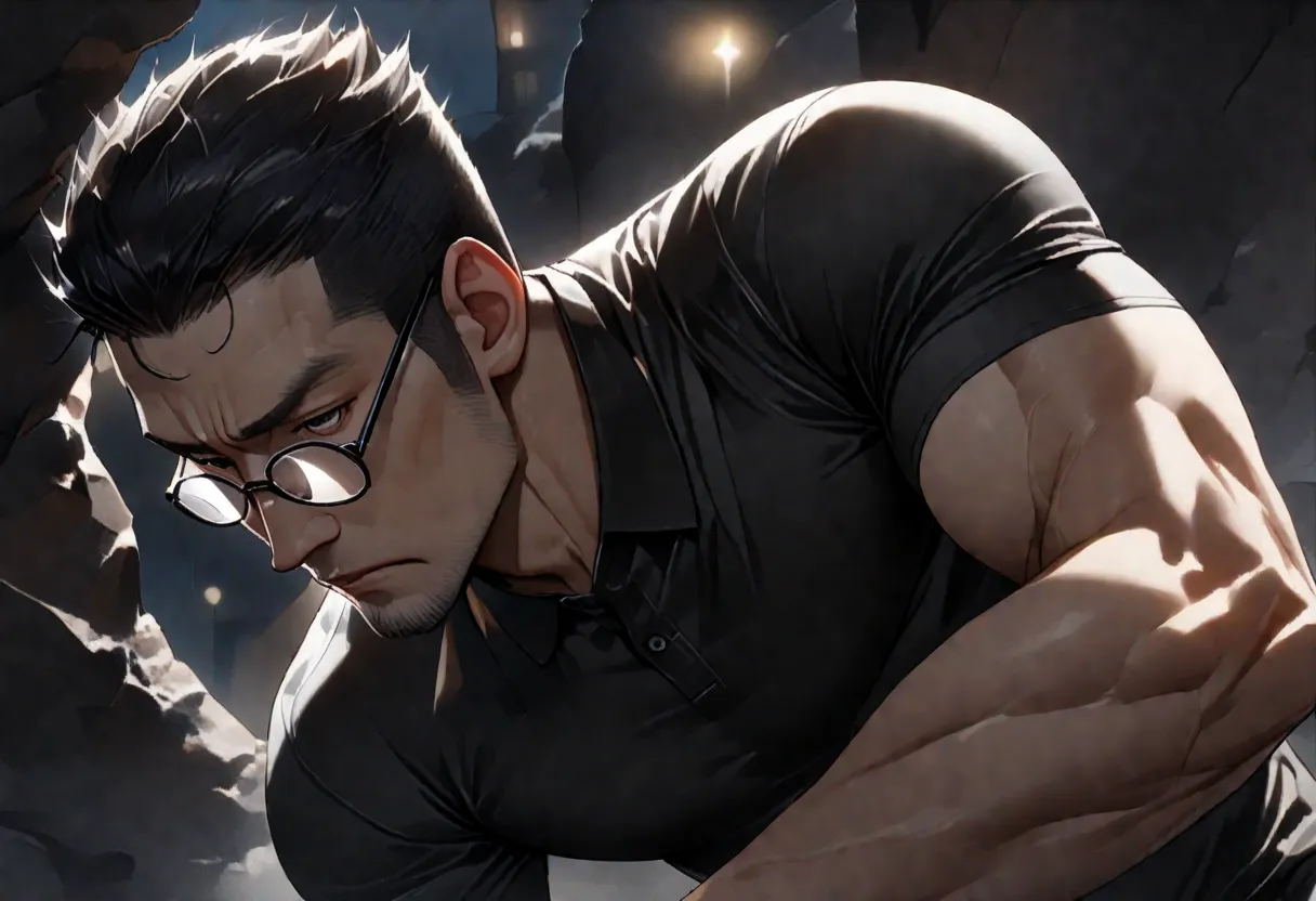 adult man, Very Handsome Male Anime Character, (Black-rimmed glasses:1.3), Short black hair, Black Eyes , Short haircut, Various facial details, very detailed, dynamic poses, Eyes details, high resolution, correct anatomy, (solo), masterpiece, (16K), HD, h...