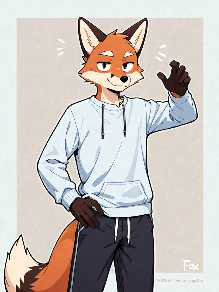 Male Furry Orange Fox , Wearing a Blue White sweatshirt