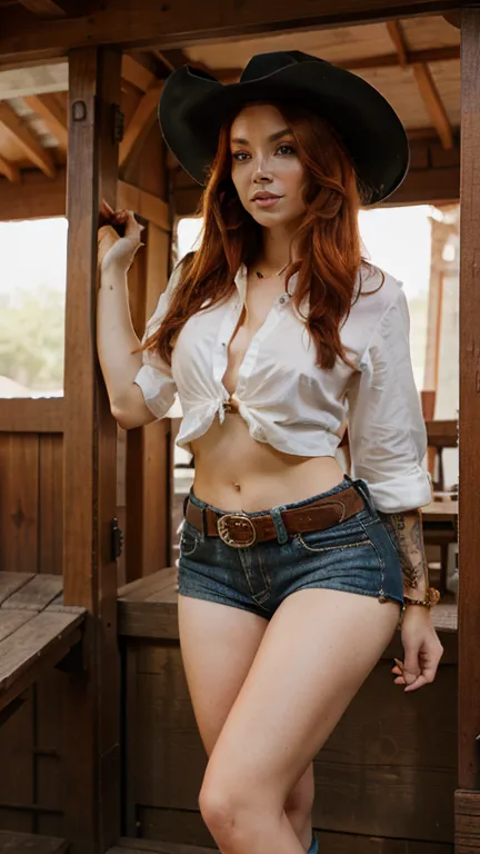 Red-haired woman in cowgirl style