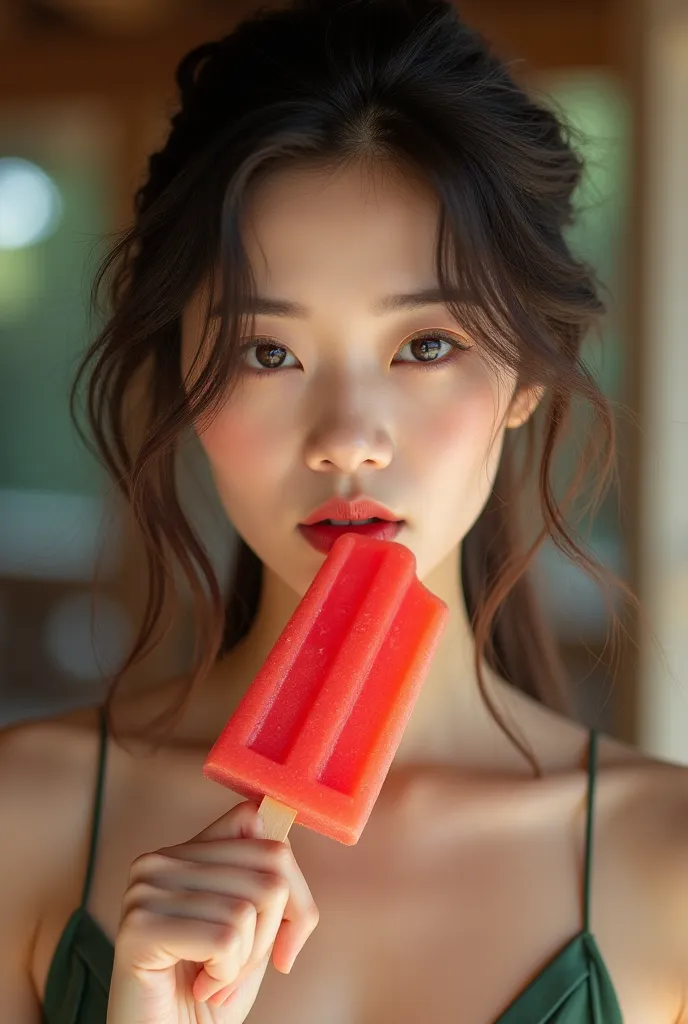 Actress Kim Ji-min holding a red popsicle