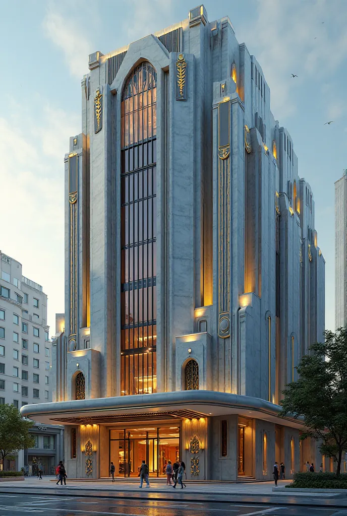 vista frontal do banco futurista art deco "  Featured name , ' Montclair bank"