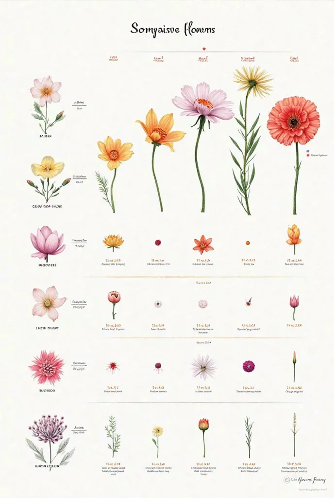 Create a comparison chart of winter flowers 
Size, smell and color 