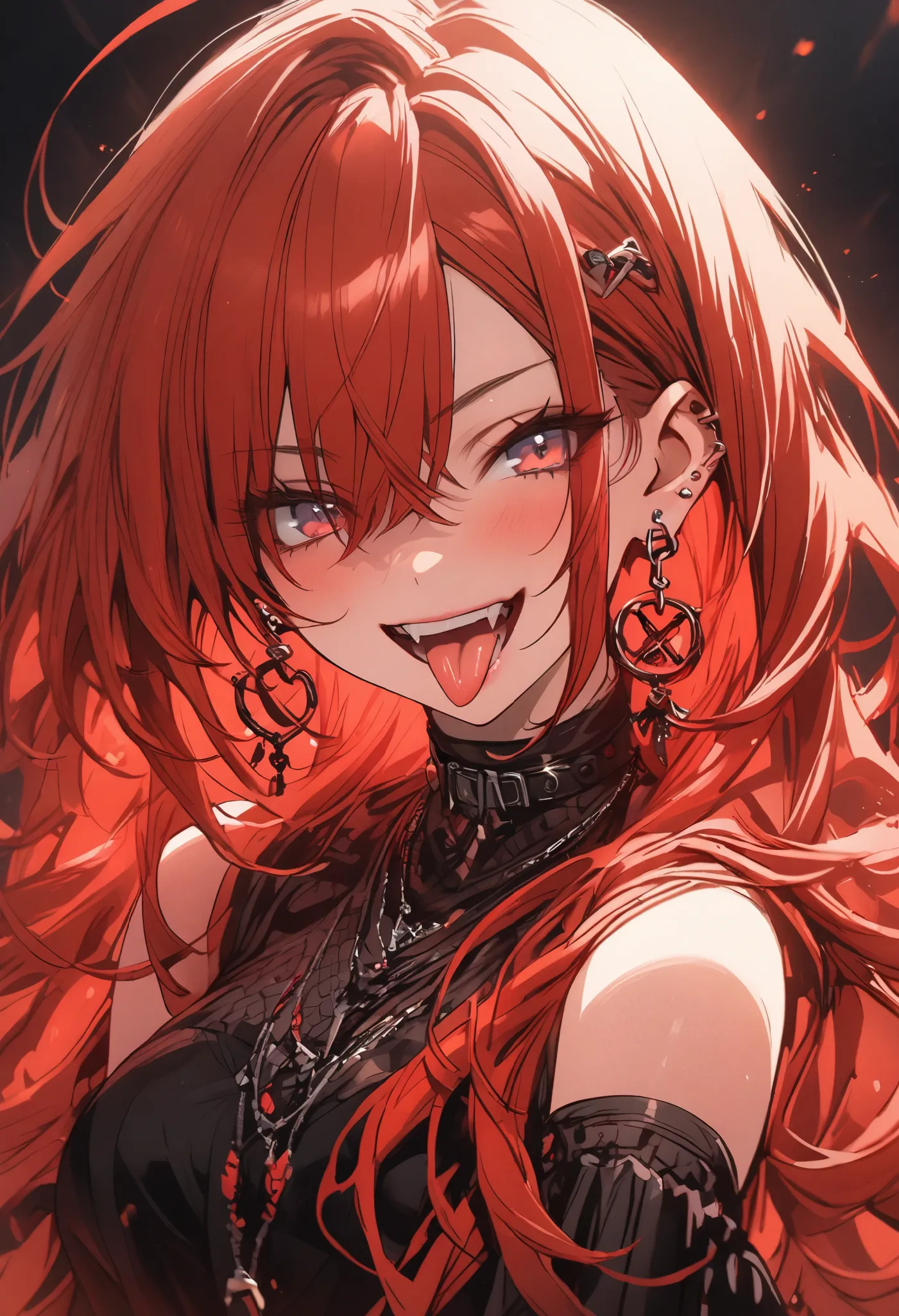 red, tongue，gal，earrings，red