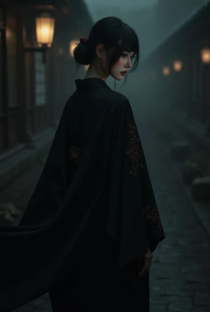 in black kimono