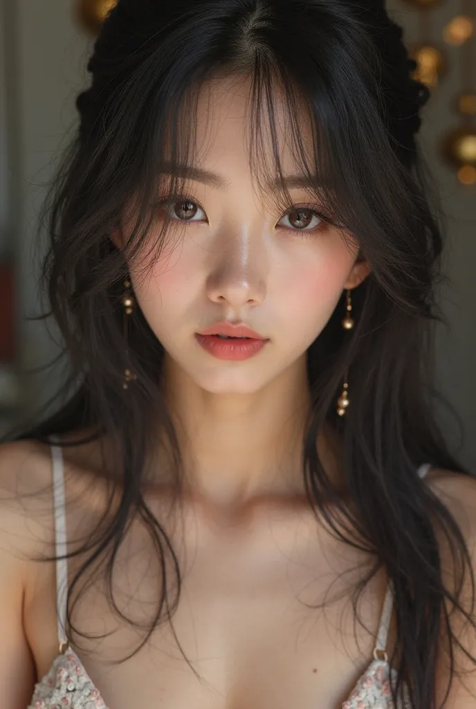 Cute ，whole body 、 mixed between Japanese and Korean 、Height: 172cm (( realistic brown eyes))、 black hair Hair Color, The quality of an AV actress 、Sparkling,   Ultra Realistic Faces 、 Faces inviting sex,  looks up、Subtle Lighting Effects 、  Ultra Realisti...