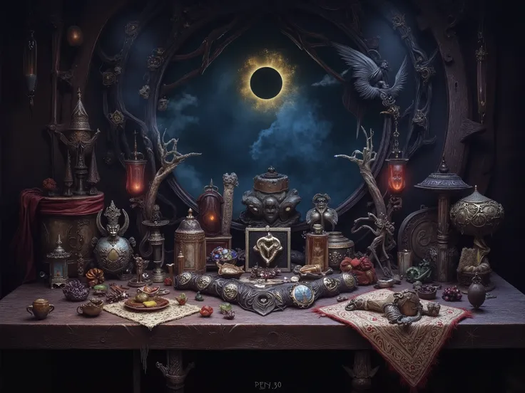 witchcraft magic, without a person, modern witchcraft, witchcraft table, magical power energy, witch attributes and figurines, Magic symbols , 8k, mystical atmosphere, magical atmosphere, ultra details,