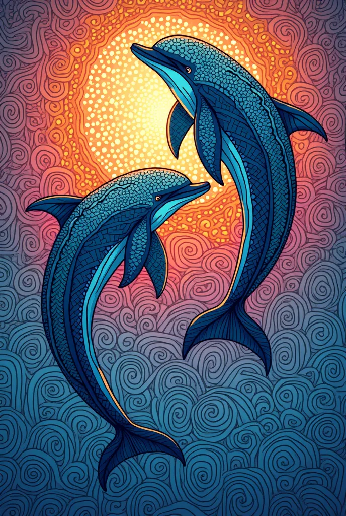 Drawing zentangle background is related to dolphins, colored