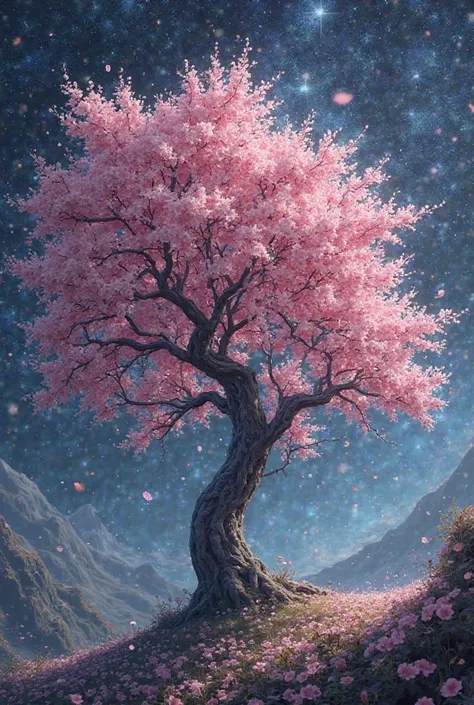 Create a Sakura tree with a space background 