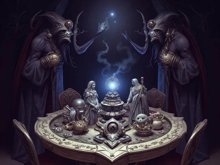 witchcraft magic, without a person, modern witchcraft, witchcraft table, magical power energy, witch attributes and figurines, Magic symbols , 8k, mystical atmosphere, magical atmosphere, ultra details,