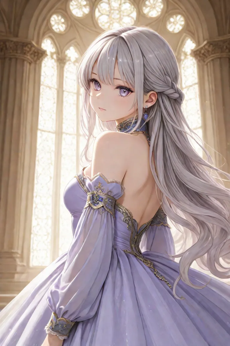  Silver Hair、long hair、light purple eyes、Royal Palace、Princess