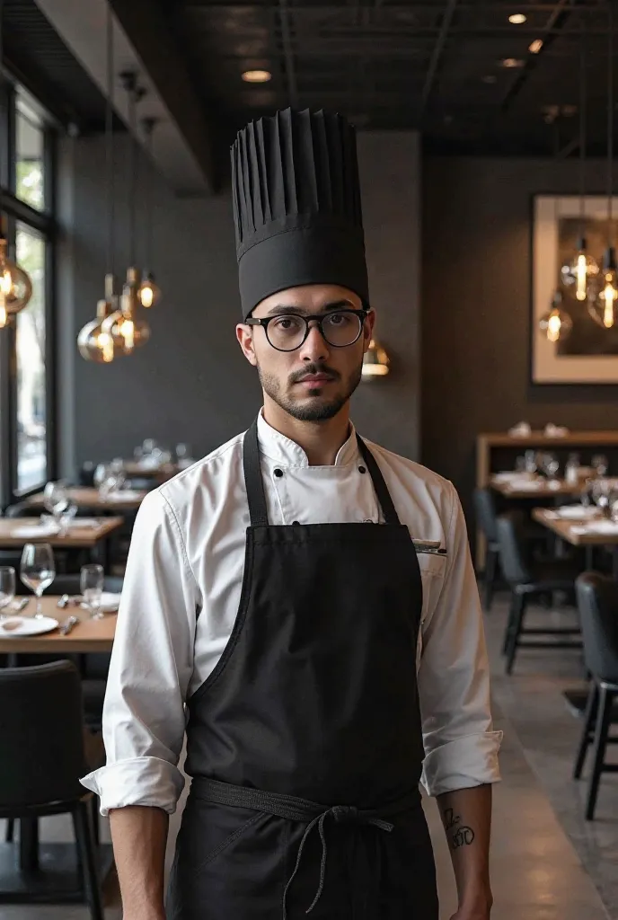 
Western Restaurant for Male and Female Foreigners，chef costume，black themed clothes，Monochrome Background