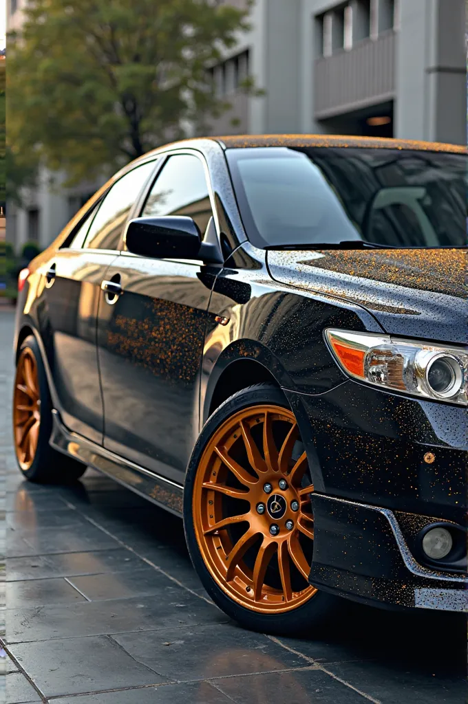 Toyota Carolina 2011 type s，with dark gold wheels and dark window insulation film，There was a water pearl slide on the car，Well-lit