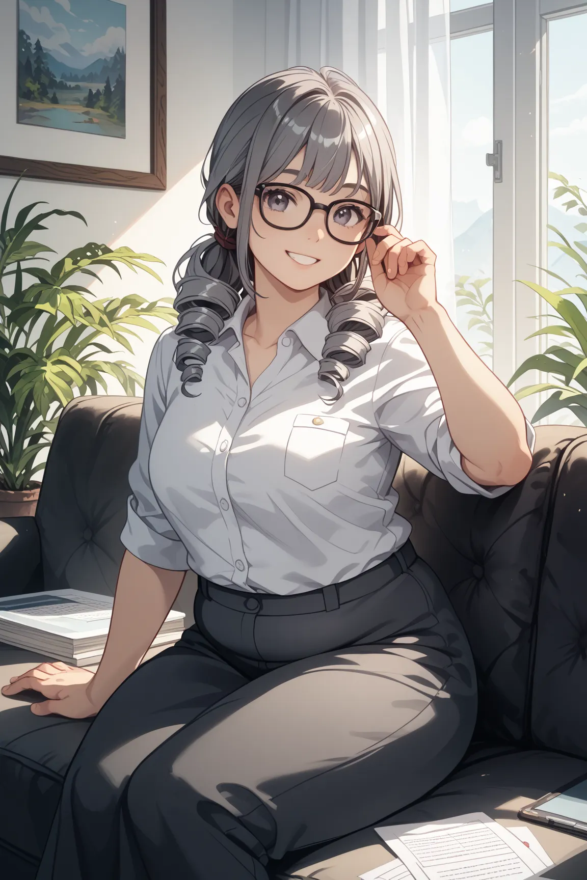 8k,high image quality、high quality、masterpiece、anatomically correct in office、accurate human body、perfect faces、detailed eyes、5 Fingers,
Calm home living room、 Costume、
 installer with electric drill 、seventy-three parts of the first、Dark Grey Hair、chubby、...