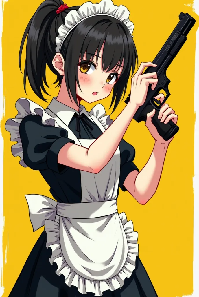 Create simple art、you can make rubber stickers with Marcos Sulz's name and yellow and black。It's a maid girl with a gun、Showing strength 