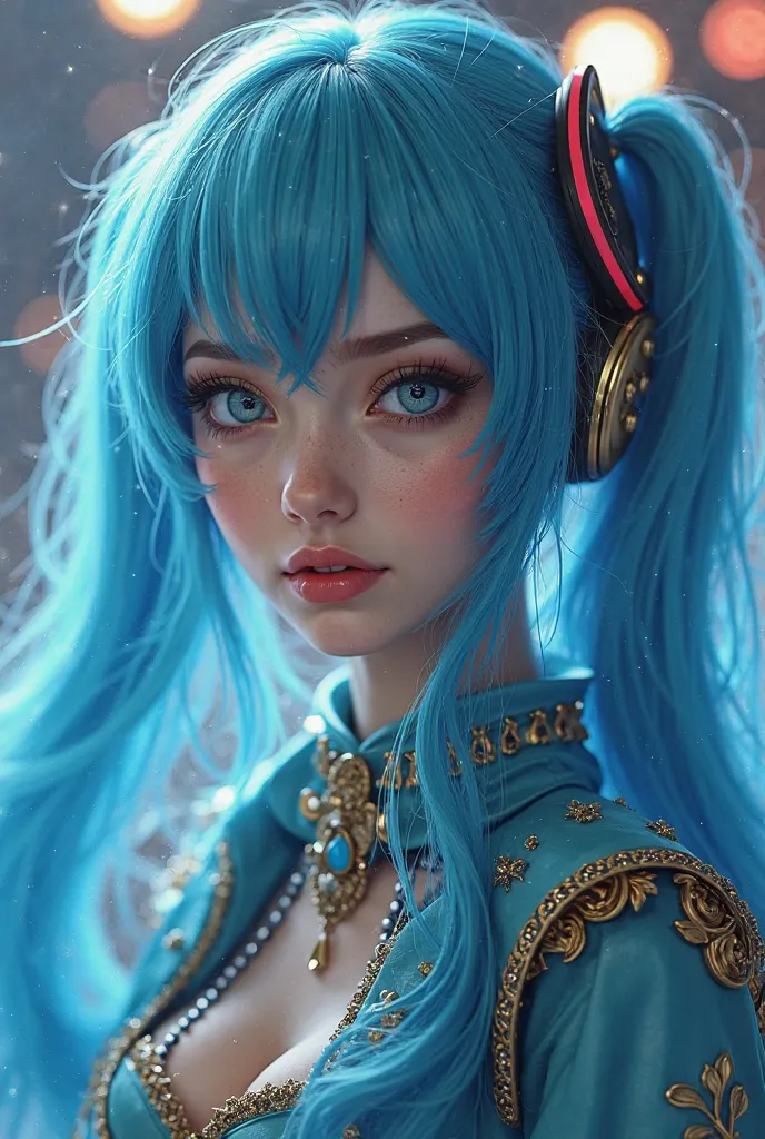 Realistic Hatsune Miku, caucasian, blue eyes, blue hair, Cosplay, singer